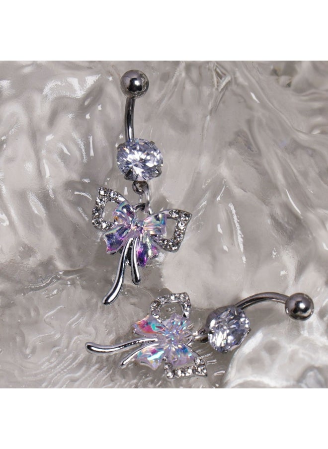 Generic Bow Belly Button Nail Stainless Steel Iridescent Belly Button Ring 1.6 Thick Titanium Steel Explosion Flashing Belly Button Nail Wholesale Puncture Jewelry  - Image 4