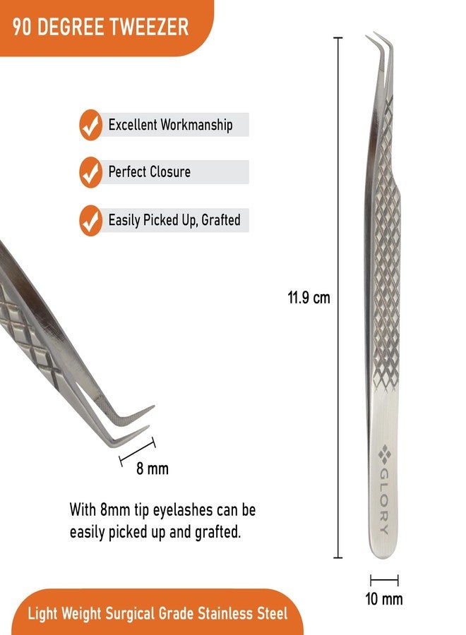 Glory 90 Degree Lash Tweezers for Eyelash Extensions, Fiber Tips Superior Non-Slip Diamond Grip, Professional Mega Volume Tweezers - Image 4
