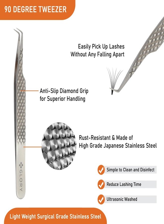 Glory 90 Degree Lash Tweezers for Eyelash Extensions, Fiber Tips Superior Non-Slip Diamond Grip, Professional Mega Volume Tweezers - Image 5