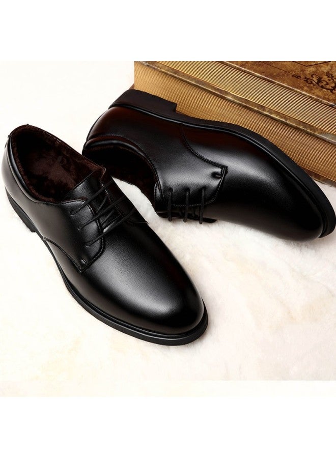Beioutu Winter Men's Fleece-lined Warm Leather Business Dress Shoes Lace-up Comfortable Cotton Shoes 178 Black Fleece-lined Size 43 - Image 1