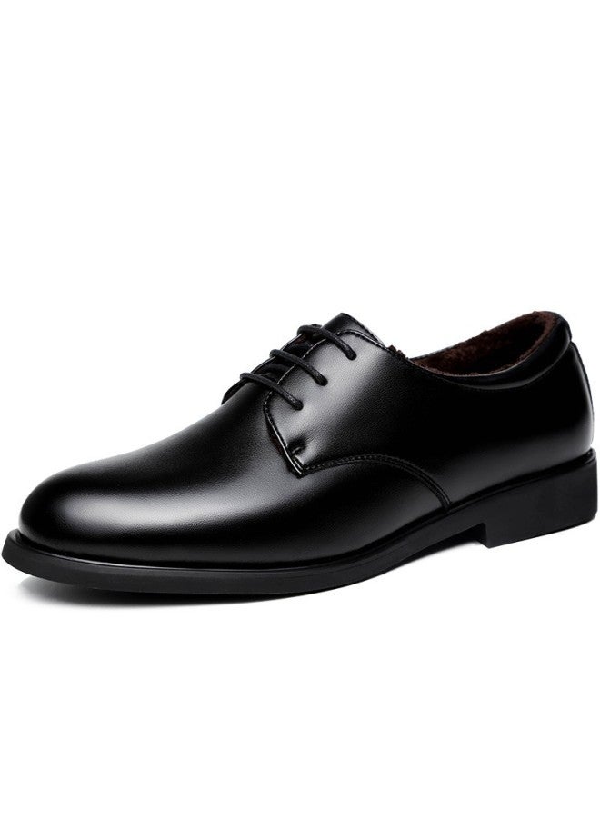 Beioutu Winter Men's Fleece-lined Warm Leather Business Dress Shoes Lace-up Comfortable Cotton Shoes 178 Black Fleece-lined Size 43 - Image 3