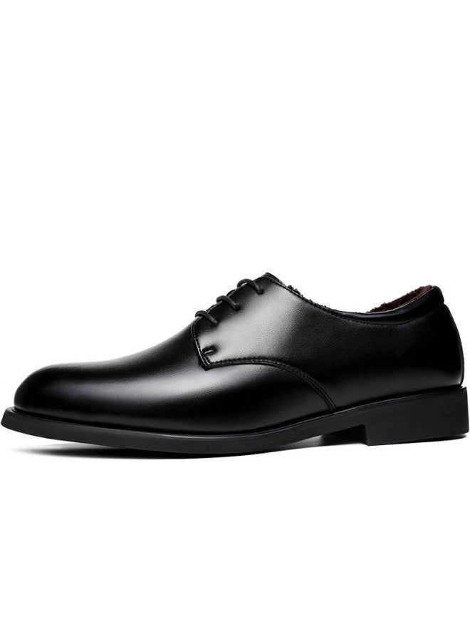 Beioutu Winter Men's Fleece-lined Warm Leather Business Dress Shoes Lace-up Comfortable Cotton Shoes 178 Black Fleece-lined Size 43 - Image 4