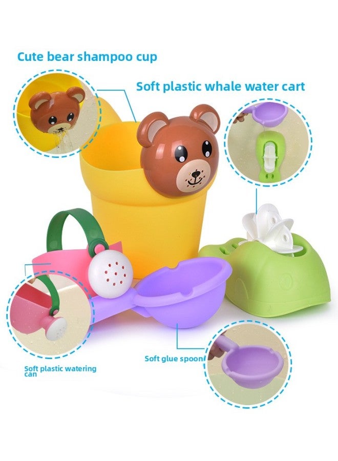 Bathroom Bear Bath Bath Toys Children Baby Water Toys Suit Cute Chicken Shampoo Cup Spoon Toys-Color:Xiaole Bucket 6-piece Set-12 - Image 4