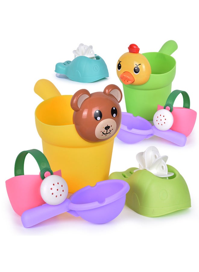 Bathroom Bear Bath Bath Toys Children Baby Water Toys Suit Cute Chicken Shampoo Cup Spoon Toys-Color:Xiaole Bucket 6-piece Set-12 - Image 2