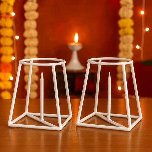 ecofynd Metal White Banana Plant Stand, Pack of 2 Heavy Decorative Leaf Stand for Plant, Tree, Stem, Ideal for Home Festival Decor, Placing Puja, Religious & Other Ceremonies Use - Image 1