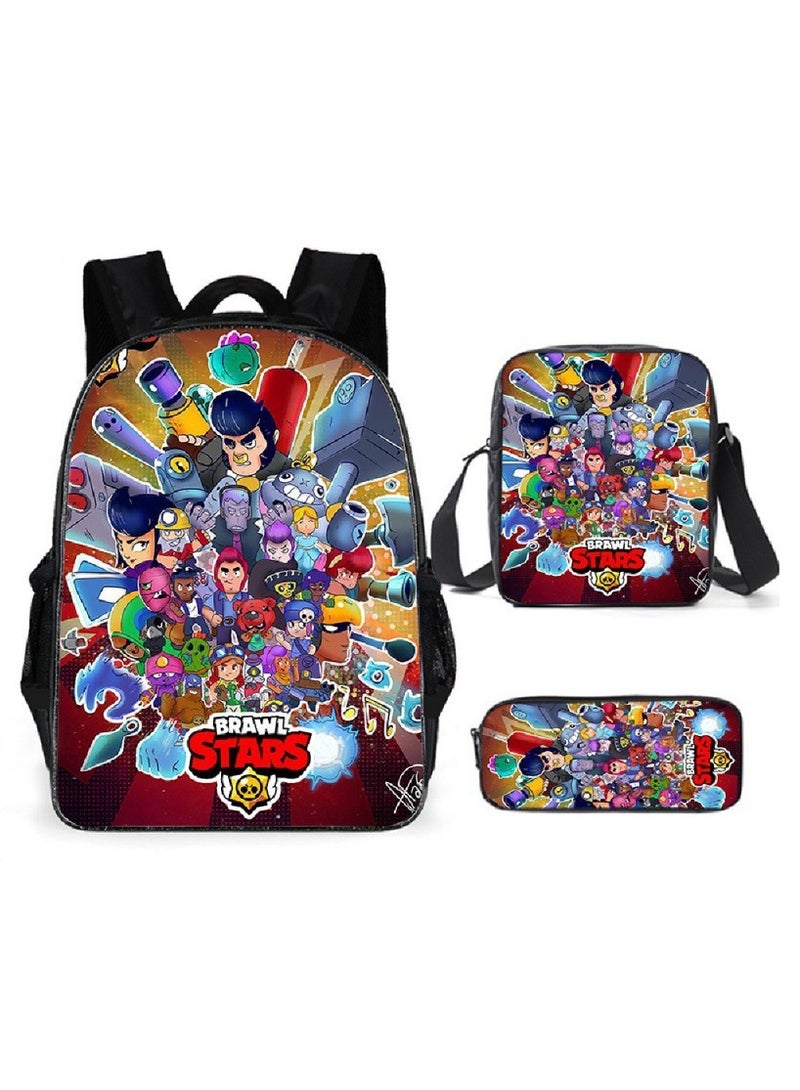 Brawl Stars Student Cartoon Anime Backpack Three-Piece Set 29*16*42cm