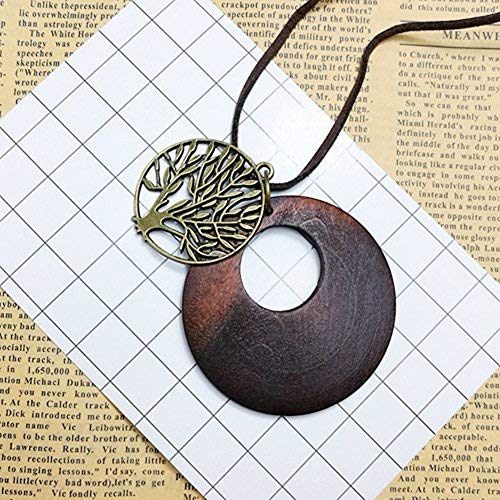SIVITE Vintage Bronze Tree of Life with Wood Pendant Necklace Long Leather Chain Wooden Necklace for Women - Image 4