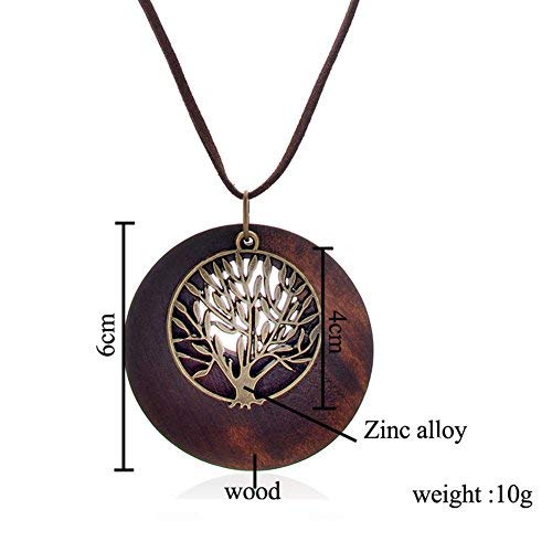 SIVITE Vintage Bronze Tree of Life with Wood Pendant Necklace Long Leather Chain Wooden Necklace for Women - Image 3