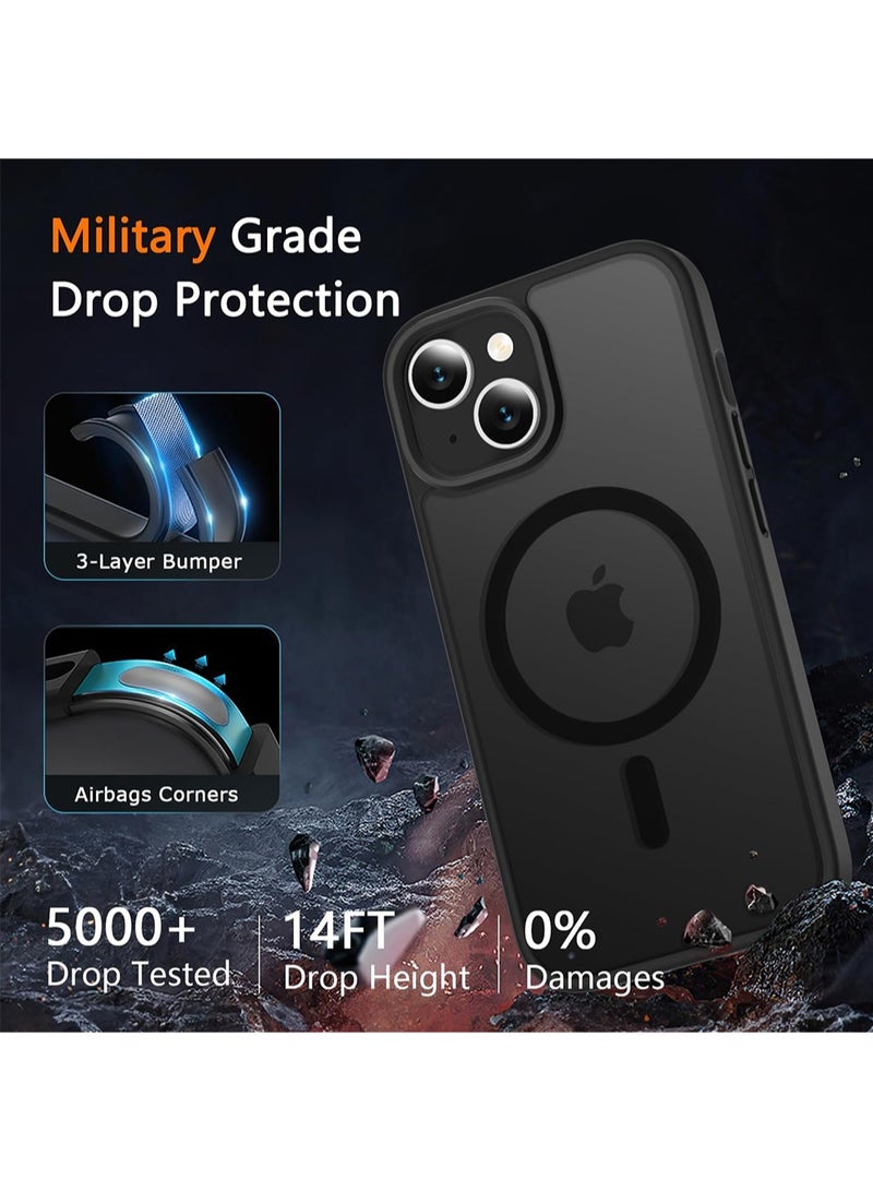 WRISTWISE Case Cover for iPhone 14, Magnetic Phone Cover with 1 Tempered Glass Screen Protector, Compatible with MagSafe, Military Grade Protection, Translucent Matte Frosted Back, Black - Image 2