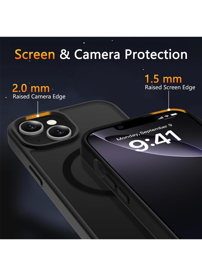 WRISTWISE Case Cover for iPhone 14, Magnetic Phone Cover with 1 Tempered Glass Screen Protector, Compatible with MagSafe, Military Grade Protection, Translucent Matte Frosted Back, Black - Image 3