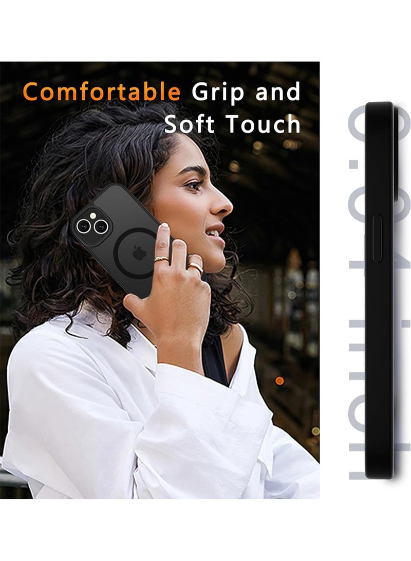 WRISTWISE Case Cover for iPhone 14, Magnetic Phone Cover with 1 Tempered Glass Screen Protector, Compatible with MagSafe, Military Grade Protection, Translucent Matte Frosted Back, Black - Image 5
