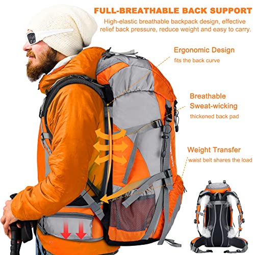 Loowoko 50L Hiking Backpack, Waterproof Camping Essentials Bag with Rain Cover, 45+5 Liter Lightweight Backpacking Back Pack - Image 3