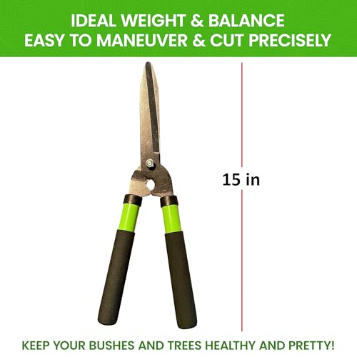 Garden Guru Lawn & Garden Tools GARDEN GURU Hedge Shears Clippers for Trimming & Shaping Borders, Boxwood, Decorative Shrubs, Bushes, Grass – 15 inch High Carbon Steel Gardening Hedge Clippers & Shears with Comfort Grip Handles - Image 4