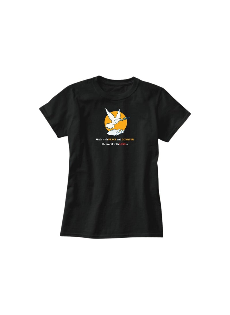 PRINTSHOP4ME - Peace Love Women's T-Shirt–Cotton Half Sleeve Round Neck Soft&Breathable Fabric Casual Wear For Everyday Comfort|Gift For Special Events - Image 1