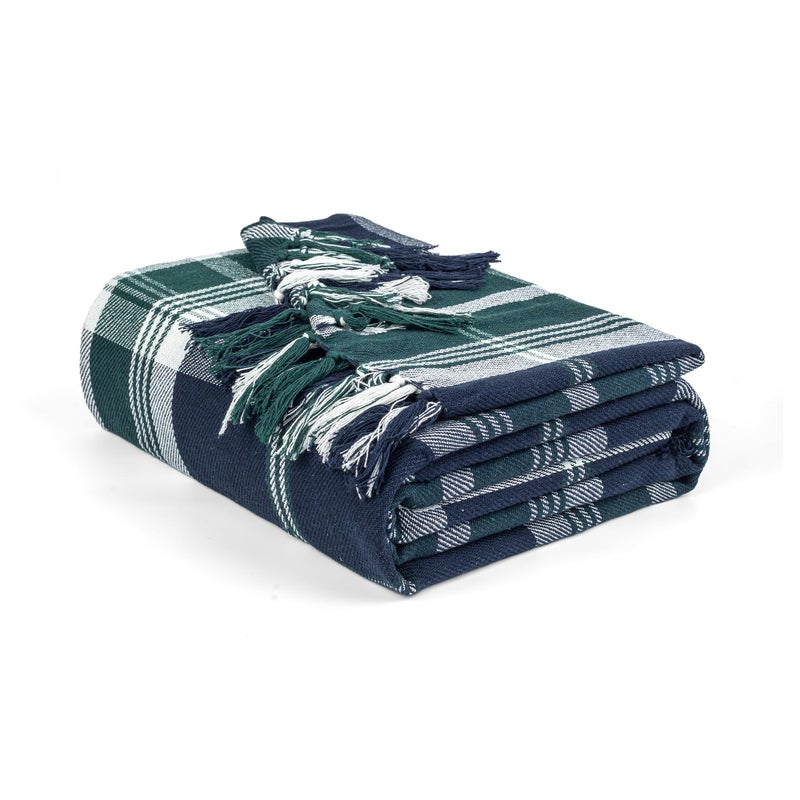 EHC Highland Large Cotton Throw For Double Bed Sofa or Armchair 150cm x 200cm Navy Blue