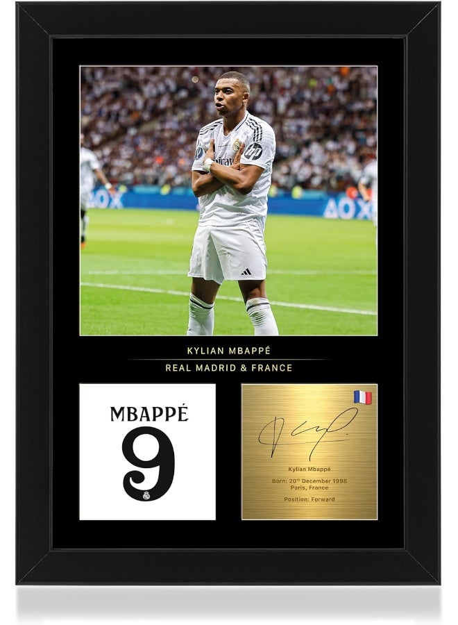 WIN FC Kylian Mbappe A4 Framed Photo Display - Reproduced Digital Signature - Gift For Real Madrid Fans - Image 1