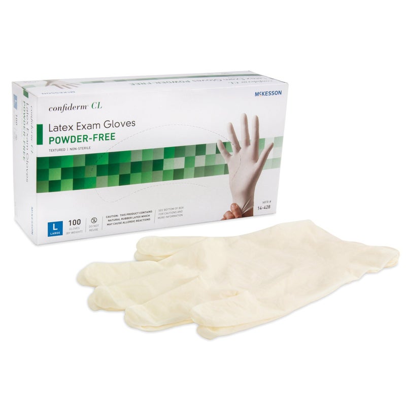 McKesson Confiderm Latex Exam Gloves NonSterile Medical Gloves with Textured Fingertips Beaded Cuff PowderFree Ivory Size Large 100 Count 1 Box