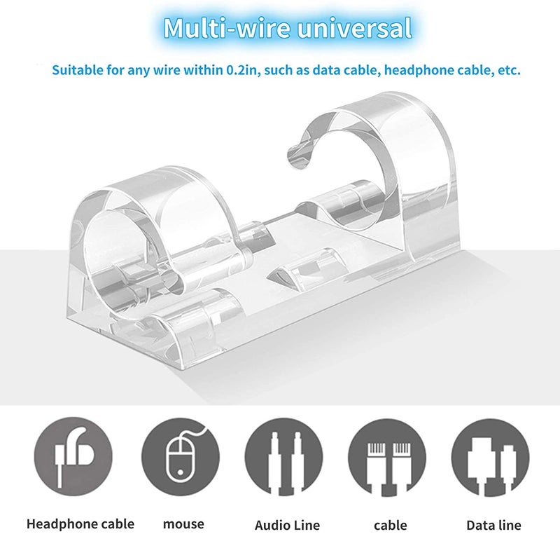 INOVERA (LABEL) 20 Pieces Wire Organizer Cable Management Clip Desktop Cord Hook with 3M Adhesive Foam (Transparent) - Image 5