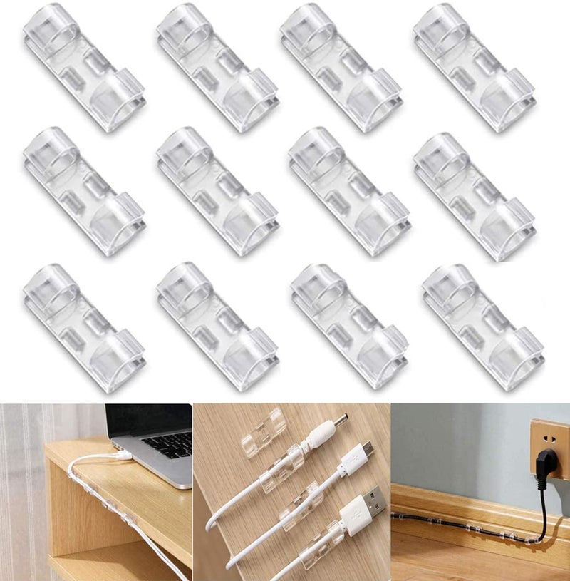 INOVERA (LABEL) 20 Pieces Wire Organizer Cable Management Clip Desktop Cord Hook with 3M Adhesive Foam (Transparent) - Image 1