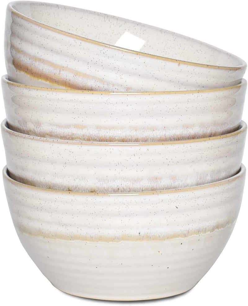 Bosmarlin Ceramic Cereal Bowl Set of 4 26 Oz Soup Bowl for Oatmeal Salad Dishwasher and Microwave Safe Reactive Glaze Beige 6 in - Image 1