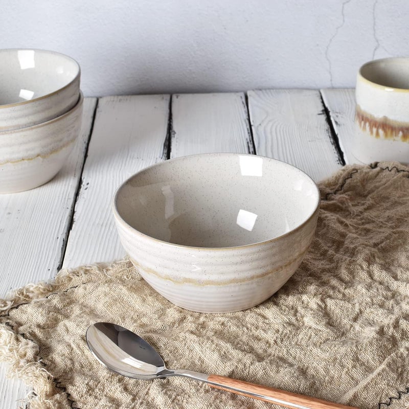 Bosmarlin Ceramic Cereal Bowl Set of 4 26 Oz Soup Bowl for Oatmeal Salad Dishwasher and Microwave Safe Reactive Glaze Beige 6 in - Image 5