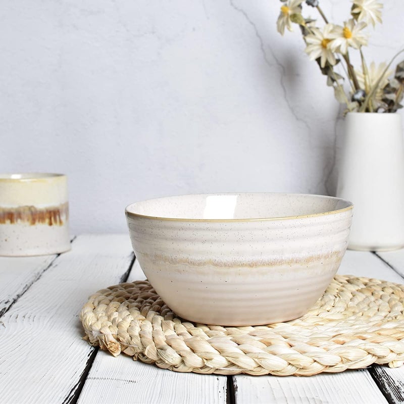 Bosmarlin Ceramic Cereal Bowl Set of 4 26 Oz Soup Bowl for Oatmeal Salad Dishwasher and Microwave Safe Reactive Glaze Beige 6 in - Image 4