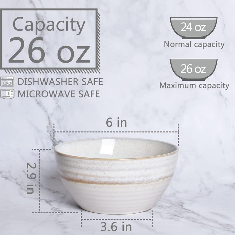 Bosmarlin Ceramic Cereal Bowl Set of 4 26 Oz Soup Bowl for Oatmeal Salad Dishwasher and Microwave Safe Reactive Glaze Beige 6 in - Image 2
