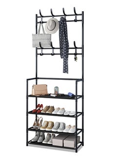 AGD Four Shelves Professional Multifunctional Clothes And Shoes Stand With Hooks Clothes Hanger For Bedroom Entryway Bathroom 65*26*153cm  - Image 1