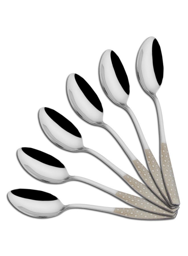 Parage 6 Pieces Stainless Steel Premium Dinner Spoon Set for Home & Kitchen, 16 cm Long, Luxury Dining Tableware Laser Chammach Set Gift, Silver, Dazzle Design - Image 1
