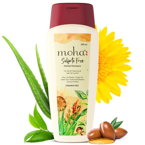 Moha Sulfate-Free Herbal Shampoo with Aloe Vera, Green Tea, Quinoa Protein, Sunflower & Argan Oil for Gentle Cleansing, Retains Hair Colour & Hair Fall Control | Deeply Nourishes, Restore Natural Health, Repairs Damaged Hair & Perfect for Hair Growth | Add Natural Shine, Soothes Scalps, Strengthen Roots, Smoothes Frizz & Improves Textures | Best Sulphate & Paraben-Free Shampoo for Women & Men – 200 ml (Pack of 1) - Image 1