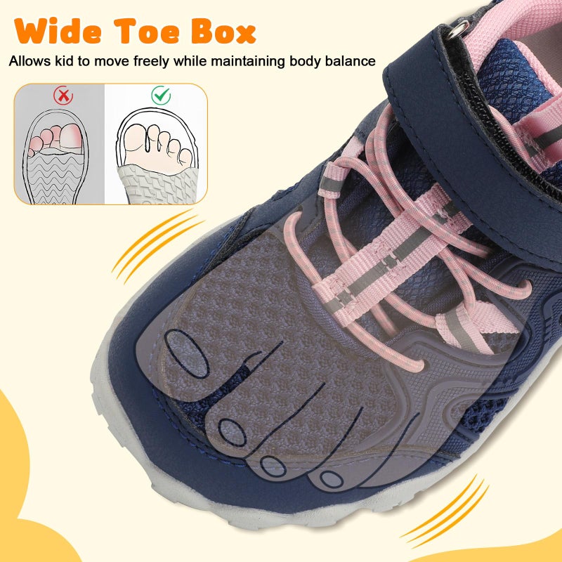 FEETCITY Kids Barefoot Shoes Wide Toddler Shoes Zero Drop Minimalist Shoe Kids Sneakers Boys Girls Hiking Shoe Navy Pink - Image 3