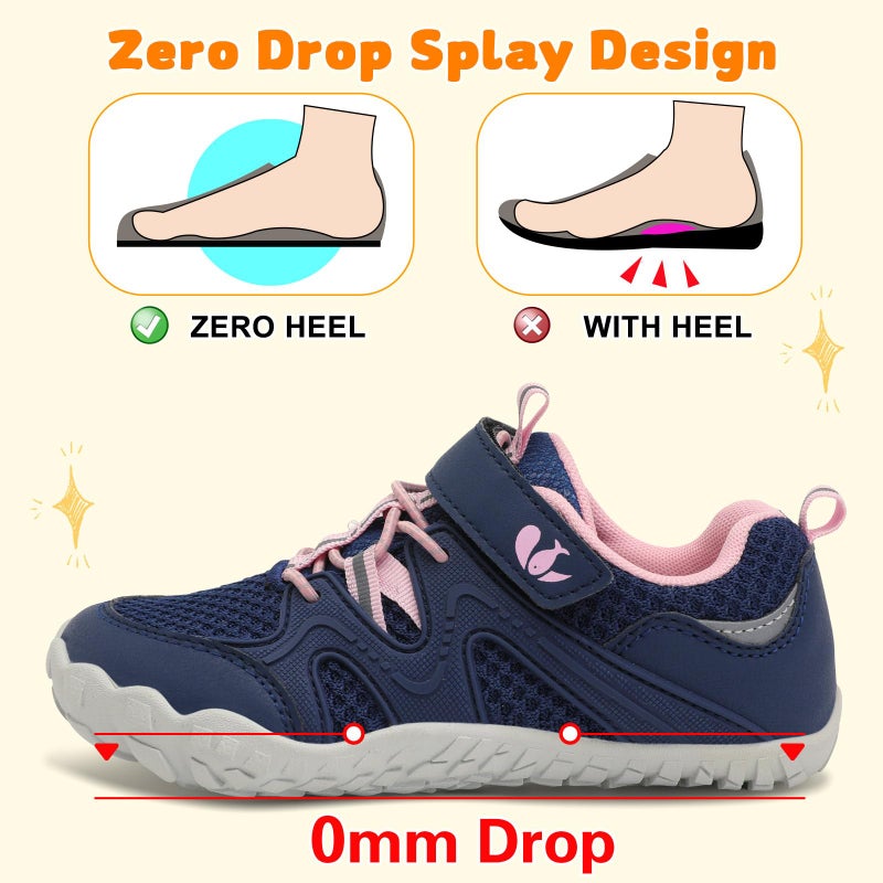 FEETCITY Kids Barefoot Shoes Wide Toddler Shoes Zero Drop Minimalist Shoe Kids Sneakers Boys Girls Hiking Shoe Navy Pink - Image 5