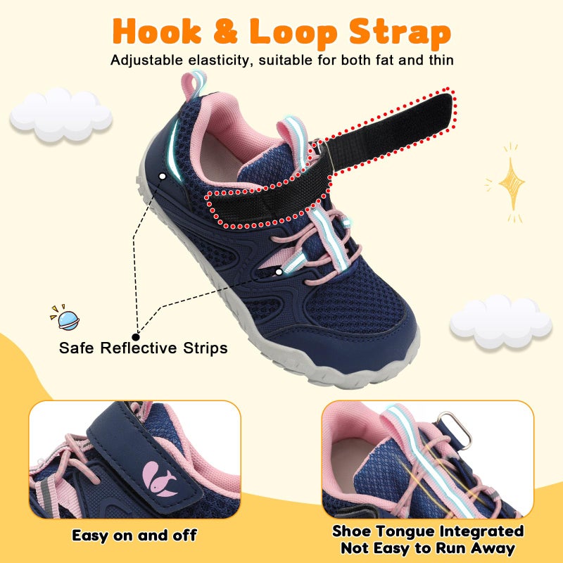 FEETCITY Kids Barefoot Shoes Wide Toddler Shoes Zero Drop Minimalist Shoe Kids Sneakers Boys Girls Hiking Shoe Navy Pink - Image 4