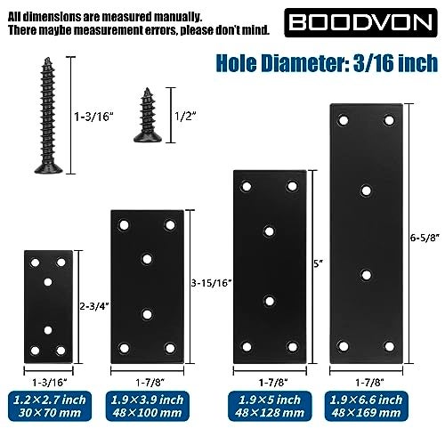 BOODVON Mending Plate Metal Steel Flat Straight Brace Bracket Black DoubleWide Joining Plate for Wood Furniture Fastening Fixing with 2 Sets of Screws of Different Lengths48x100mm 10 Pack - Image 3