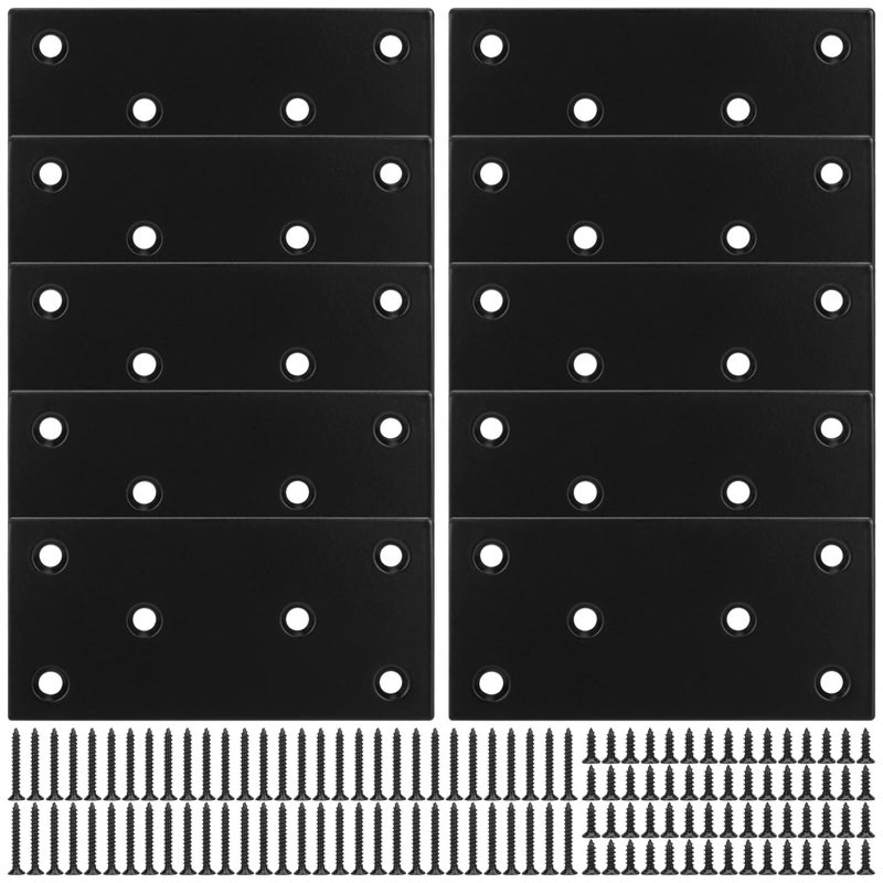 BOODVON Mending Plate Metal Steel Flat Straight Brace Bracket Black DoubleWide Joining Plate for Wood Furniture Fastening Fixing with 2 Sets of Screws of Different Lengths48x100mm 10 Pack - Image 2