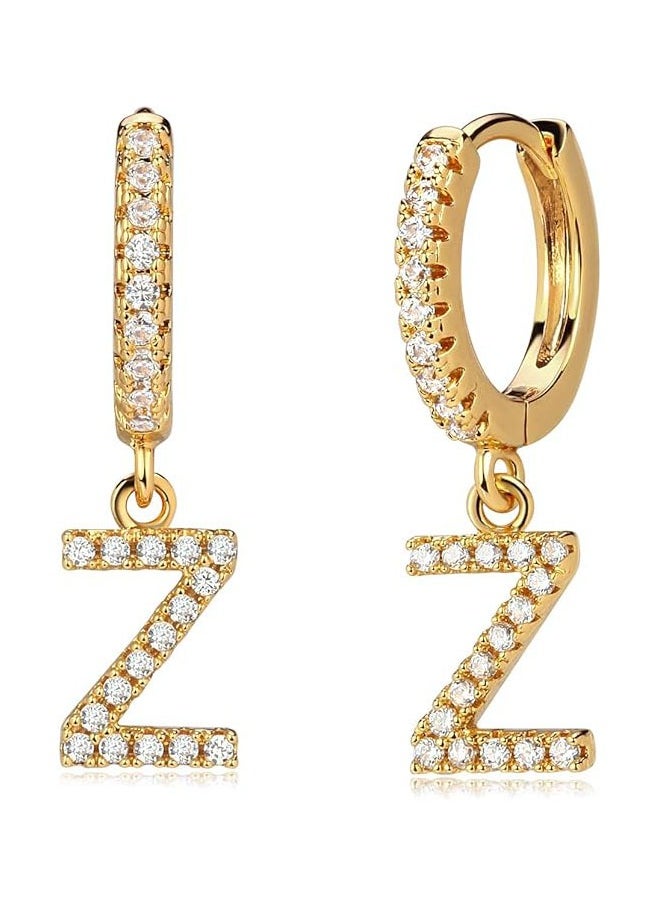 Mevecco - Women Huggie Hoop Earrings Gold Initial A-Z Dangle Drop Cubic Zirconia 14K Gold Filled Small Simple Hypoallergenic Personalized Jewelry - 26 Letters - Image 1