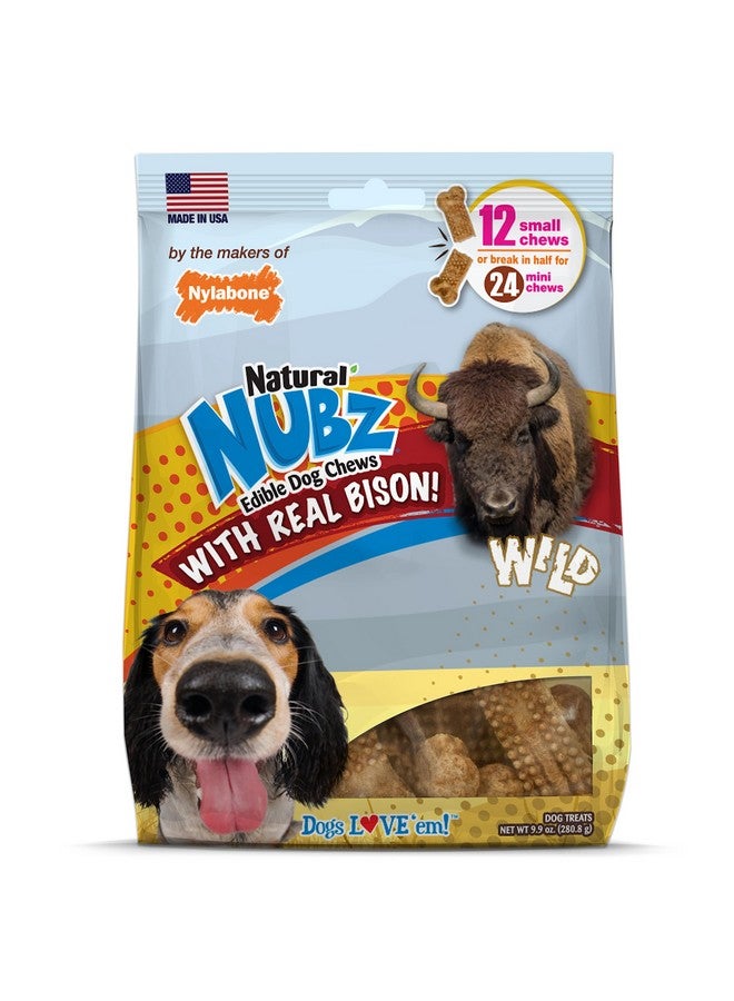 نيلابون مكافآت مضغ طبيعية صالحة للأكل من Nubz Wild للكلاب، صنع في الولايات المتحدة الأمريكية، بنكهة البيسون، صغيرة - حتى 25 رطلاً (12 قطعة) - Image 1