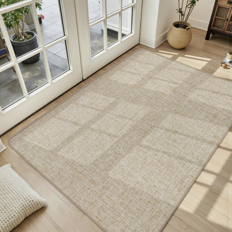 LEKEEPGO Ultra Thin Indoor Door Mat 36"x59", Low-Profile Door Mat Indoor Entrance, Non Slip Rubber Backing Inside Doormat Washable Welcome Front Entryway Dirt Trapper Entry Mat, Khaki - Image 1