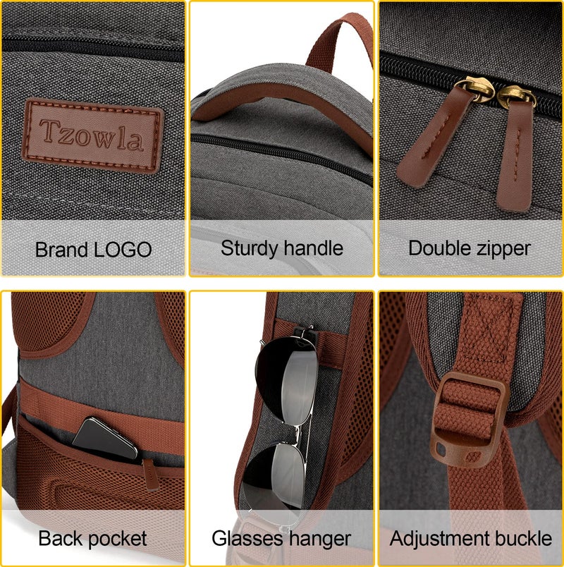 Tzowla Canvas Laptop Backpack, Bag for Men Women,Travel Work Rucksack Fits 17.3 Inch Laptop, Bookbag with USB Charging Port - Image 5
