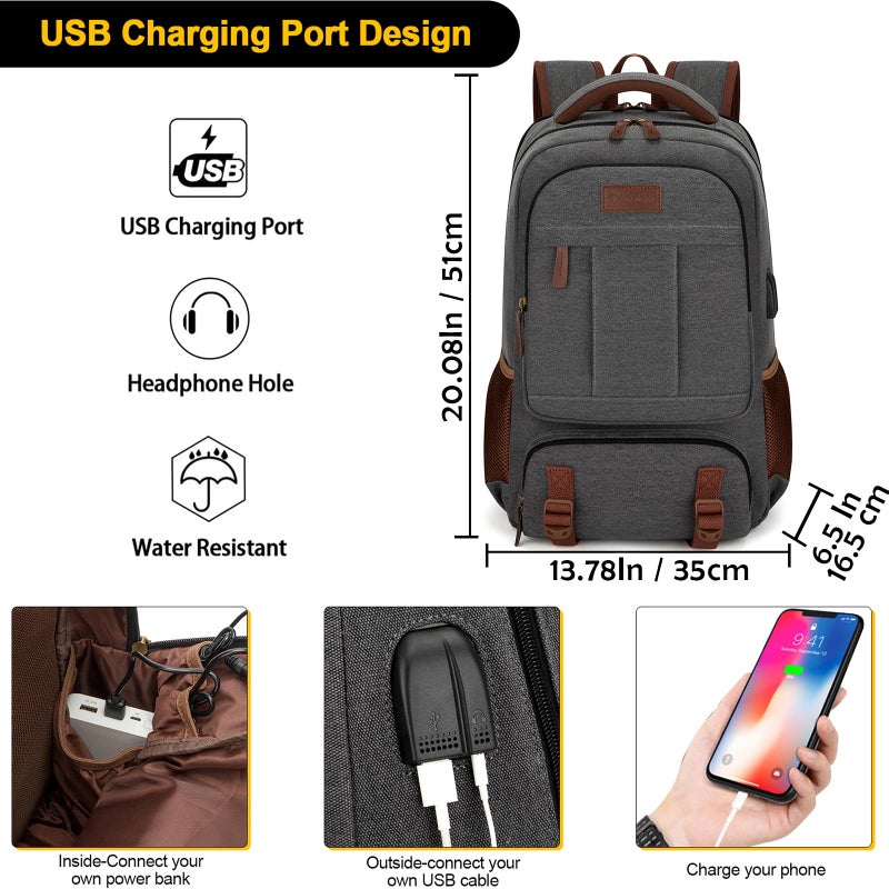 Tzowla Canvas Laptop Backpack, Bag for Men Women,Travel Work Rucksack Fits 17.3 Inch Laptop, Bookbag with USB Charging Port - Image 3
