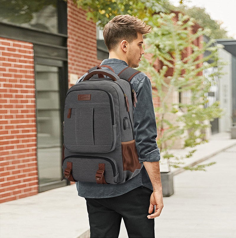 Tzowla Canvas Laptop Backpack, Bag for Men Women,Travel Work Rucksack Fits 17.3 Inch Laptop, Bookbag with USB Charging Port - Image 2