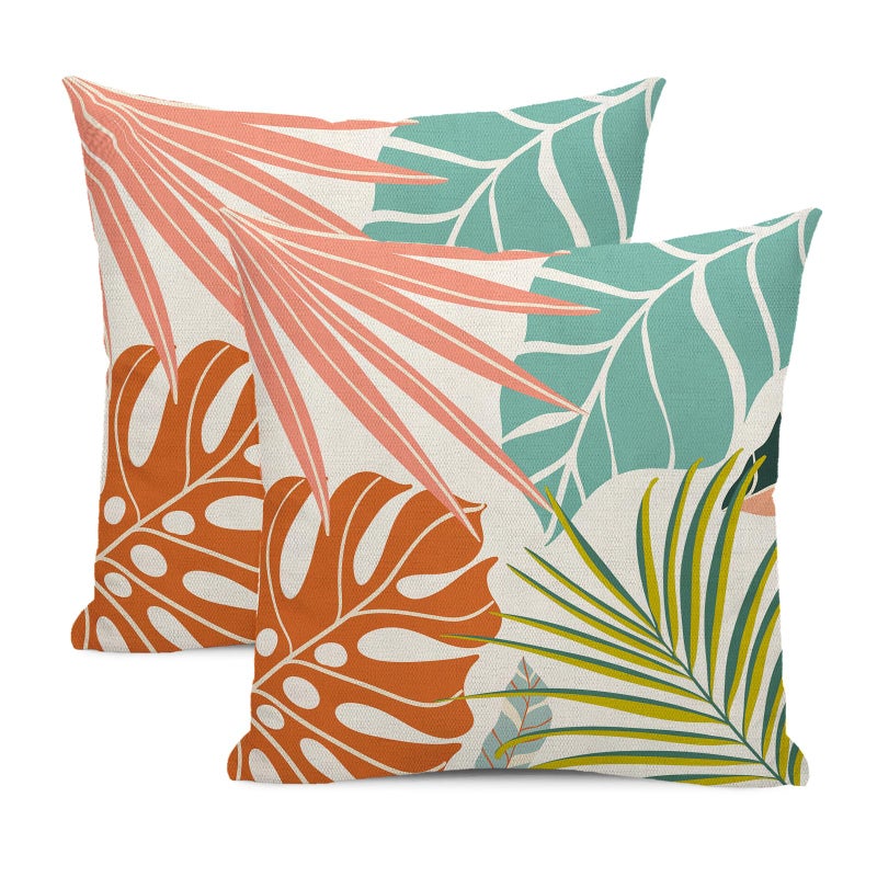 Golianda Summer Conval Covering Antropical Covers 18x18 مجموعة من 2 Monstera Palm Leaf Pillowcase Green Borange Coral Summer Throw Decor Decor Virop - Image 1