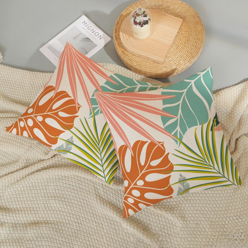 Golianda Summer Conval Covering Antropical Covers 18x18 مجموعة من 2 Monstera Palm Leaf Pillowcase Green Borange Coral Summer Throw Decor Decor Virop - Image 5