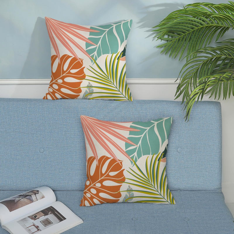 Golianda Summer Conval Covering Antropical Covers 18x18 مجموعة من 2 Monstera Palm Leaf Pillowcase Green Borange Coral Summer Throw Decor Decor Virop - Image 3