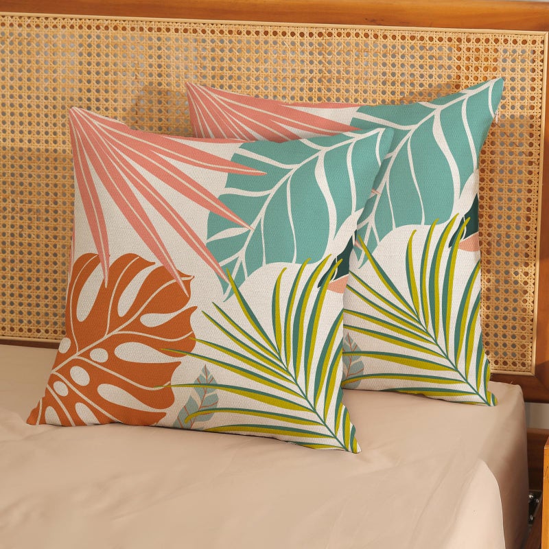 Golianda Summer Conval Covering Antropical Covers 18x18 مجموعة من 2 Monstera Palm Leaf Pillowcase Green Borange Coral Summer Throw Decor Decor Virop - Image 2