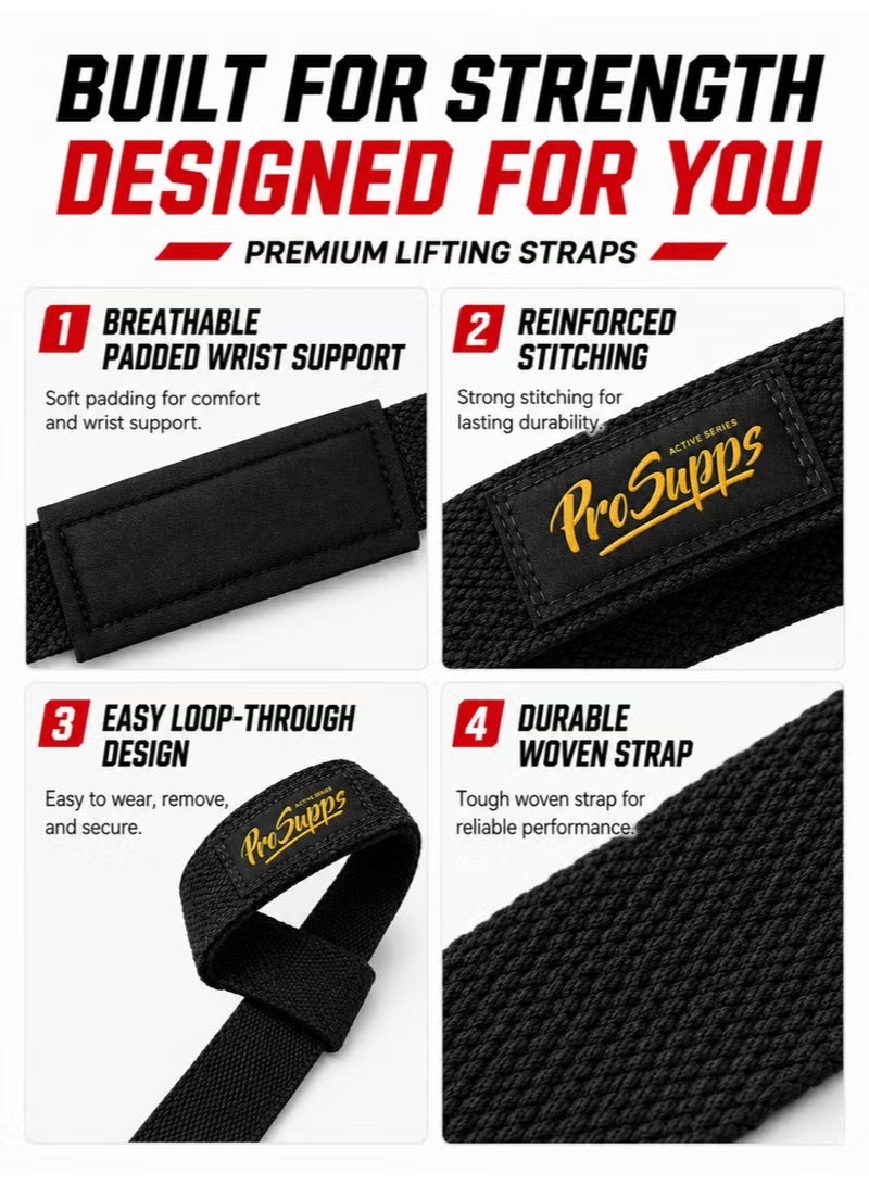 ProSupps 2 PCS Weight Lifting Straps with Padded Wrist Support, 64cm Silicone Anti-Slip Deadlift Wrist Straps for Men and Women, Gym Straps for Bodybuilding, Powerlifting and Strength Training - Image 5