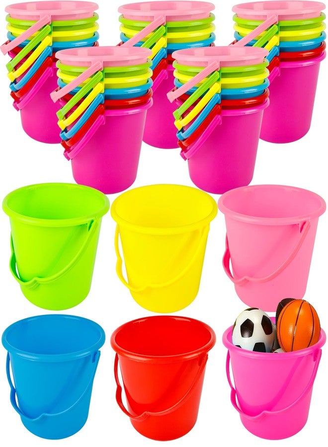 Feradny 36 Pack Mini Plastic Beach Bucket Set Colorful Sand Buckets Small Bucket Small Sand Pail Bulk for Kids Summer Seaside Beach Pool Party, 6 Colors - Image 1