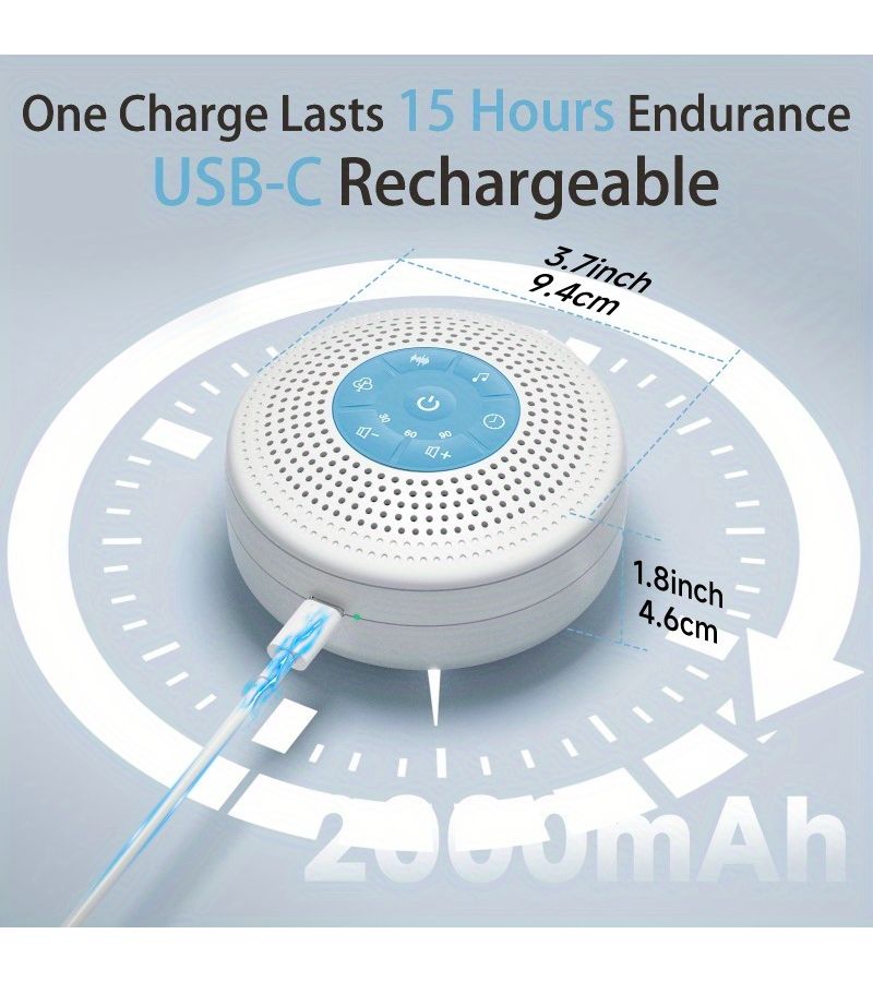 White Noise Machine with 21 Melodies Timer Lock 2000mAh Battery for Home Travel - Image 4