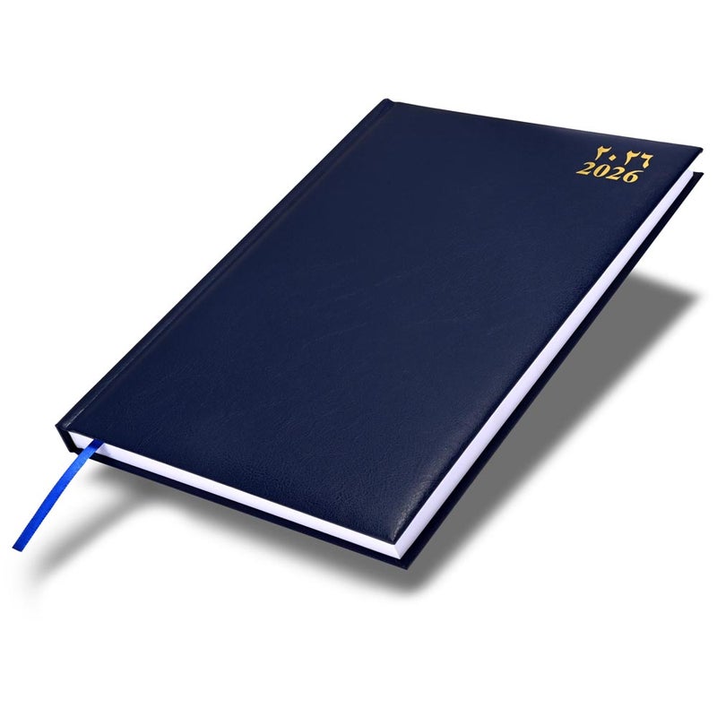 FIS مفكرة FIS 2026 A4، حجم 210x297 مم، غلاف فينيل مبطن من جهة واحدة، تنسيق يوم في صفحة، عربي/إنجليزي، ورق أبيض 60 جرام، غلاف أزرق - FSDI42AEN26BL - Image 1