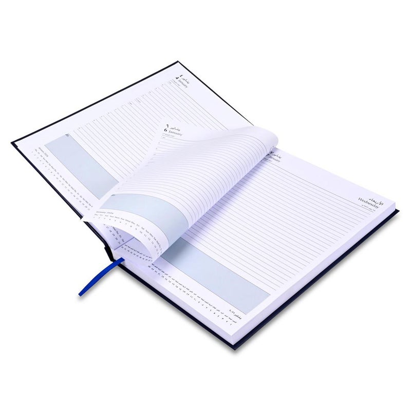 FIS مفكرة FIS 2026 A4، حجم 210x297 مم، غلاف فينيل مبطن من جهة واحدة، تنسيق يوم في صفحة، عربي/إنجليزي، ورق أبيض 60 جرام، غلاف أزرق - FSDI42AEN26BL - Image 4